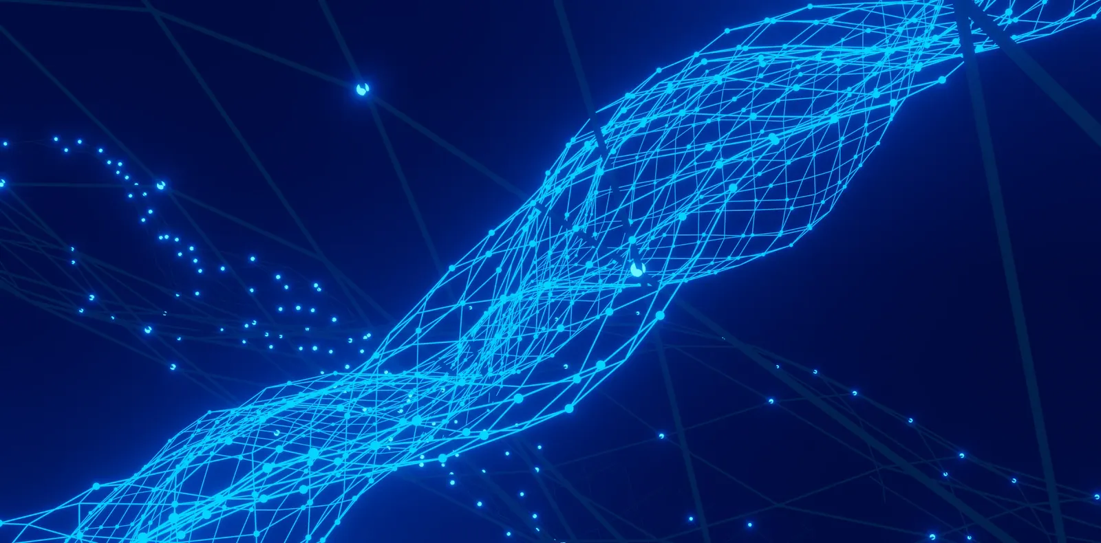 Abstrakte Netzwerkstruktur mit verbundenen Knoten – Active Directory und Entra ID