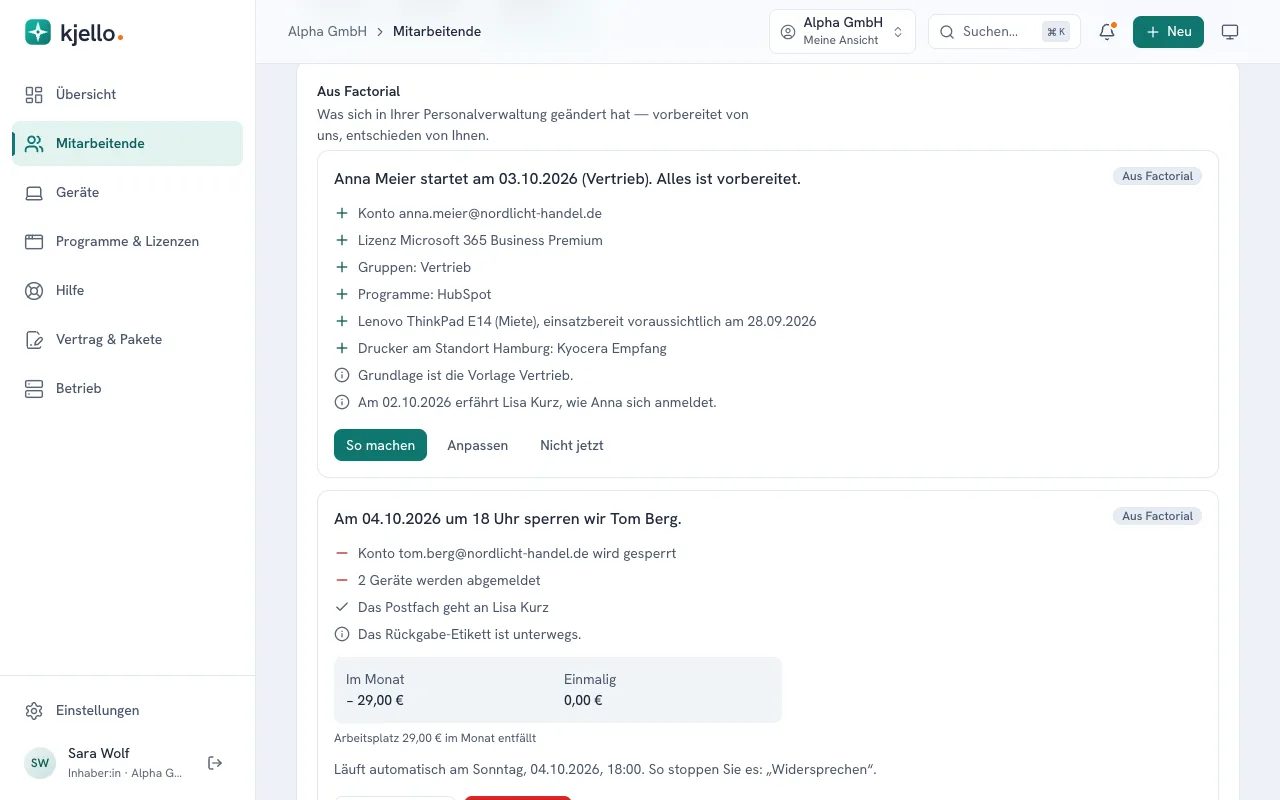 kjello-Portal: vorbereiteter Plan für den Eintritt von Anna Meier mit dem Knopf „So machen“