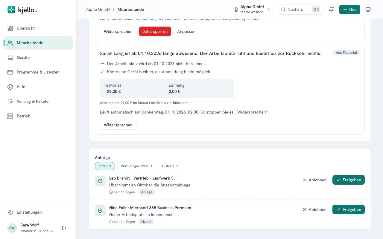 kjello-Portal: Person in Elternzeit, Arbeitsplatz ruht bis zur Rückkehr