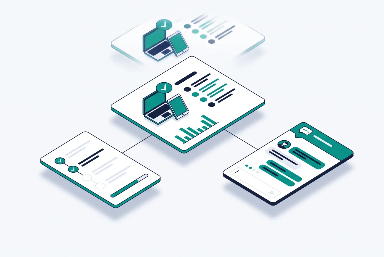 Illustration: kjello bündelt Portal, Onboarding und Support auf einer Plattform